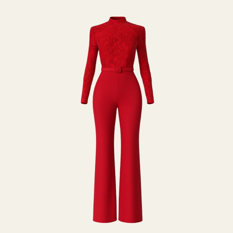 The Valencia Lace-Bodice Belted Jumpsuit