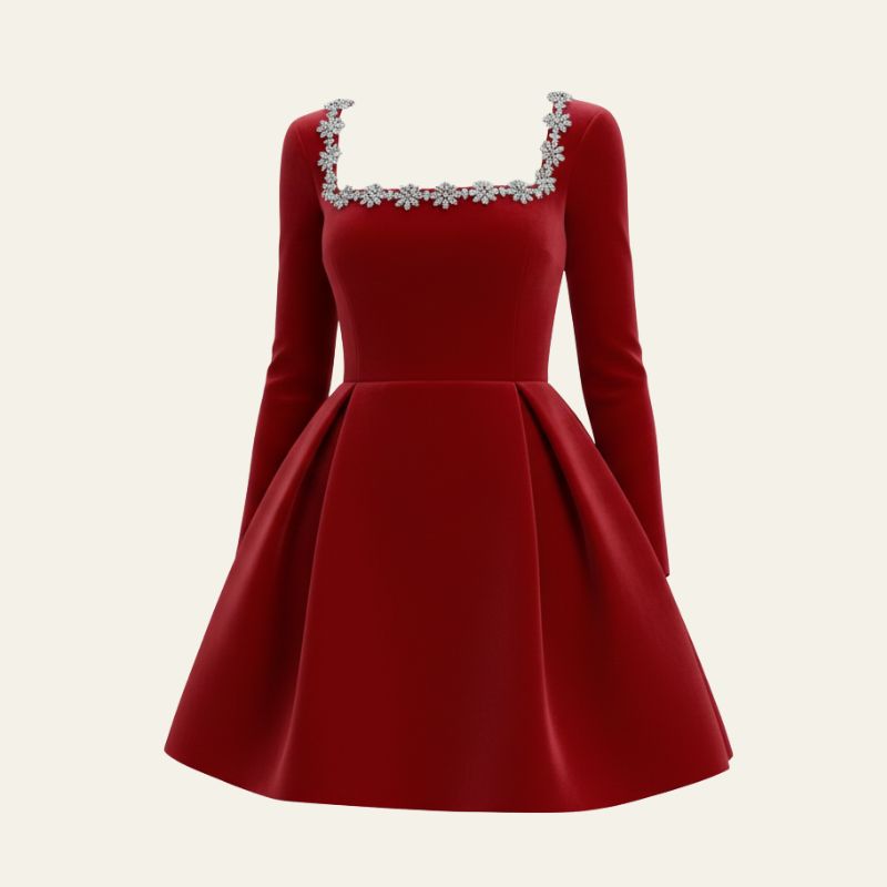 The Vienna Embellished Square-Neck Mini Dress