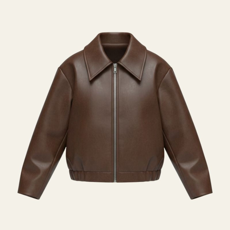 The Soho Oversized Collar Zip Leather Jacket