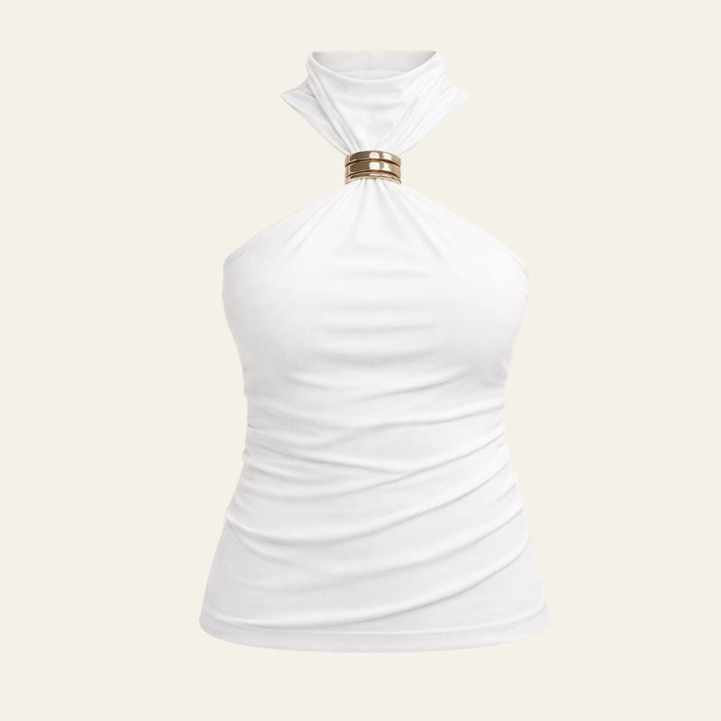 The Aurélie High-Neck Halter Top with Gold Detail