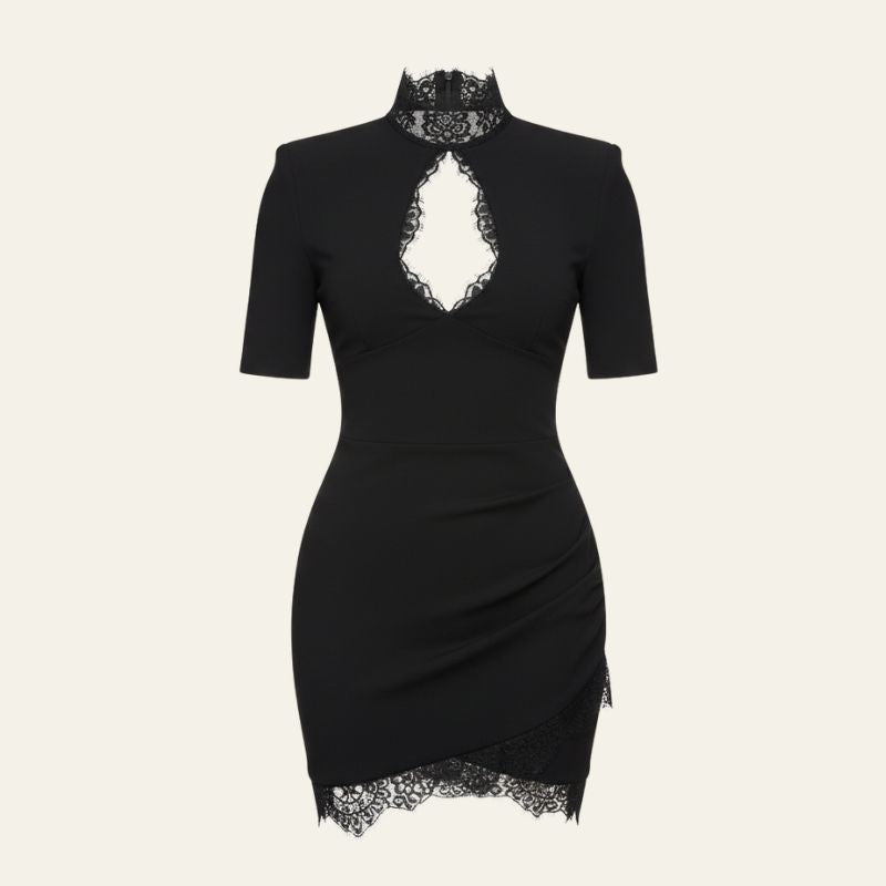The Verona Lace-Trim High-Neck Mini Dress
