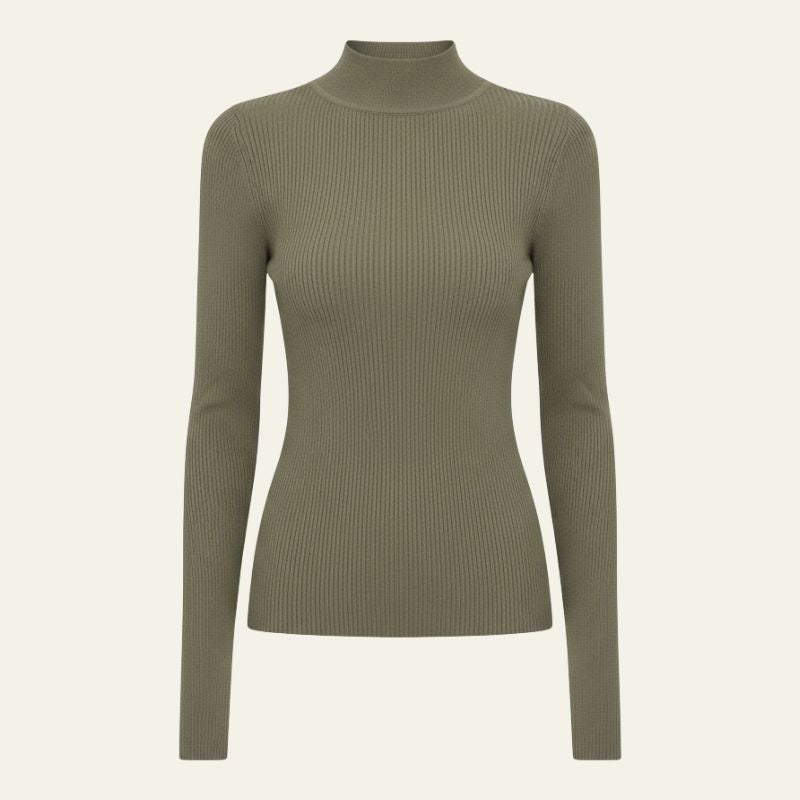 The Milan Ribbed Mock-Neck Long Sleeve Top