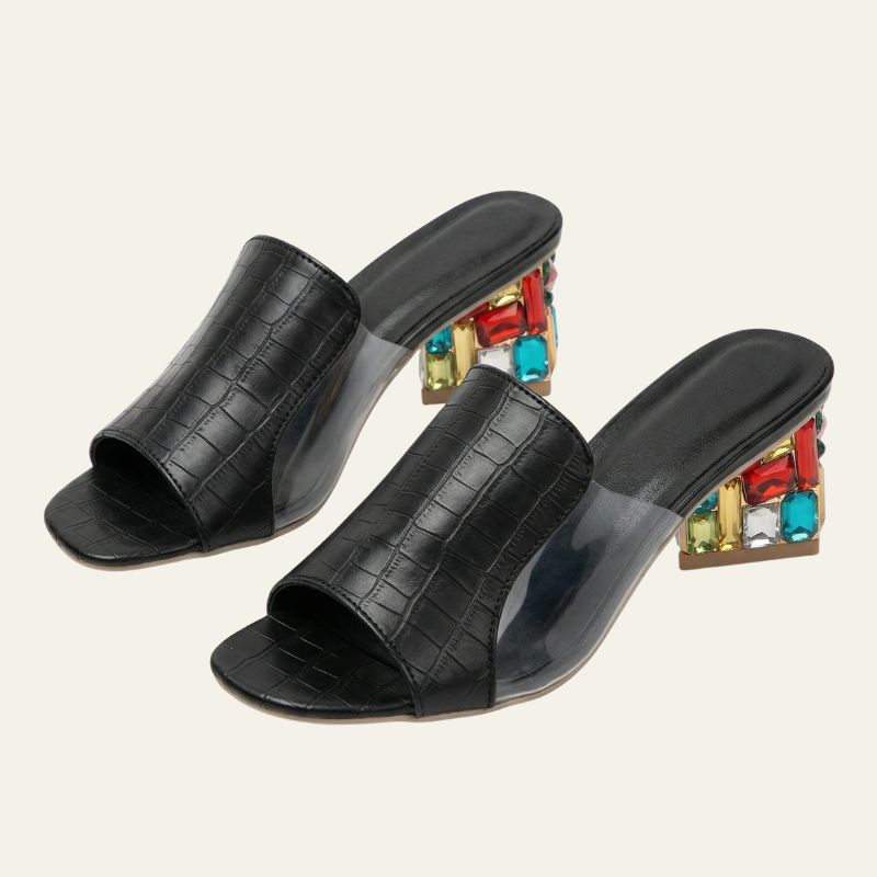 The Riviera Jewel-Heel Square-Toe Mules