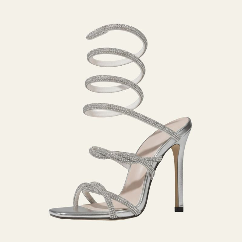 The Riviera Spiral-Strap Rhinestone Stiletto Heels