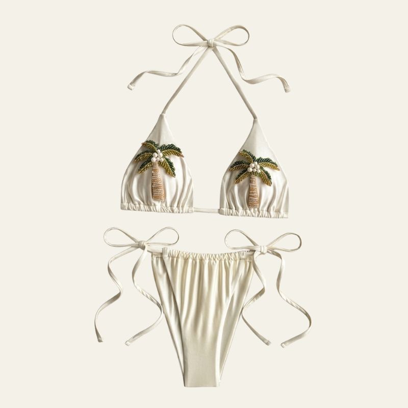 The Shoreline Palm-Embellished Bikini Set