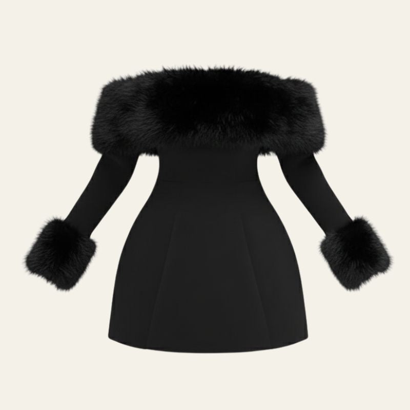 The Capri Off-Shoulder Faux-Fur Trim Mini Dress