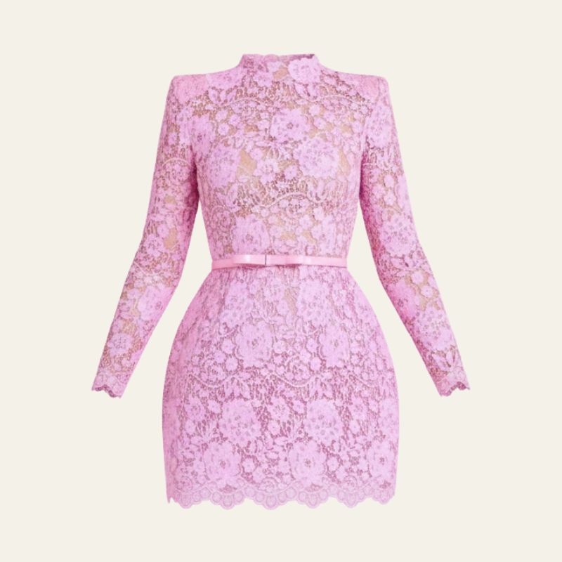 The Sorrento Lace-Texture Belted Mini Dress
