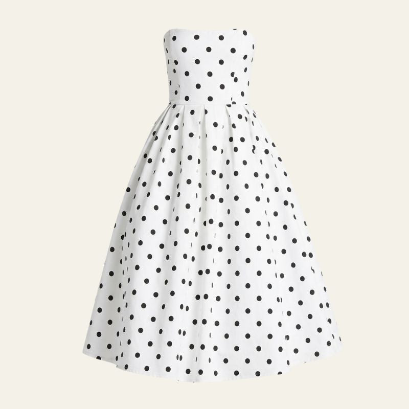 The Sorrento Polka-Dot Strapless Midi Dress