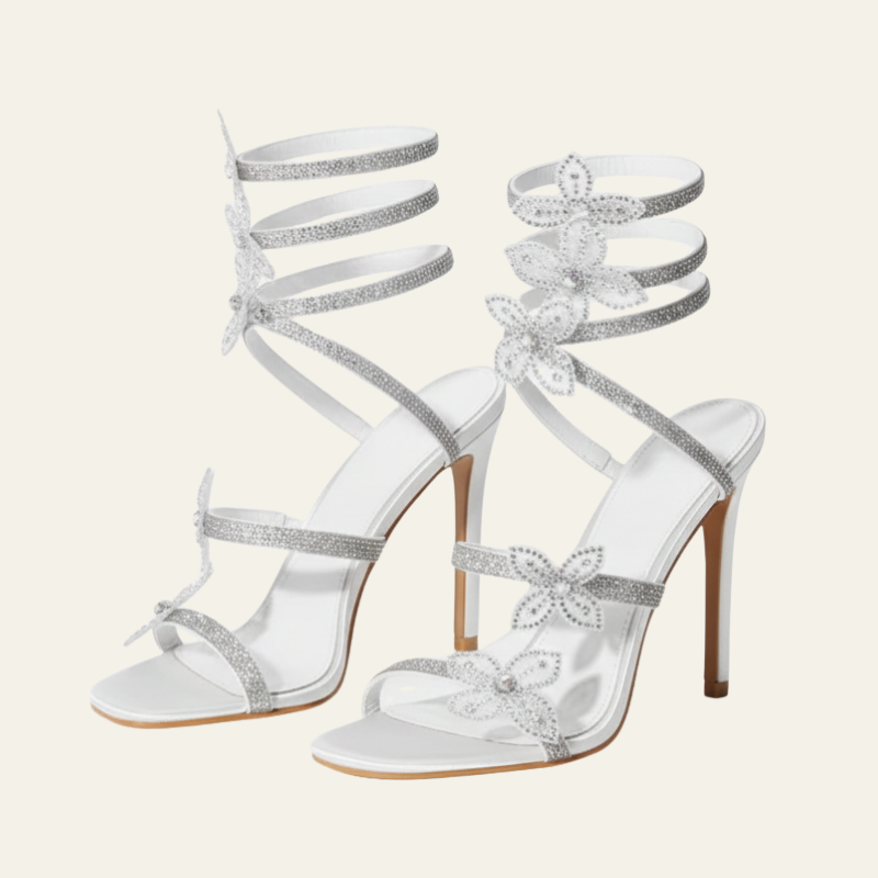 The Aurelle Rhinestone Floral Wrap Stiletto Heels