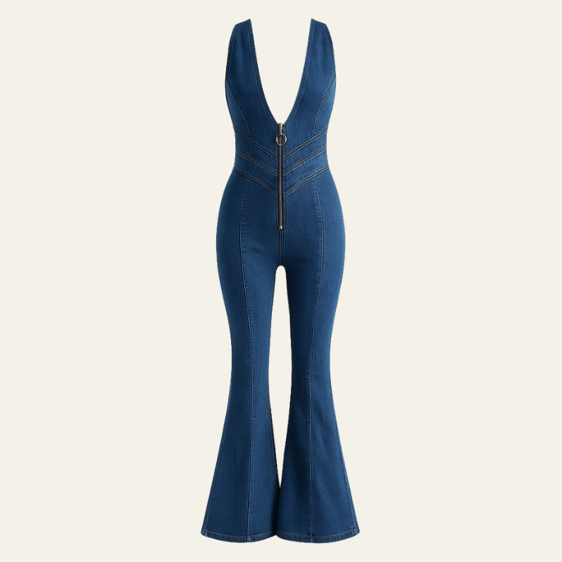 The Capri Curve-Hugging Denim Jumpsuit
