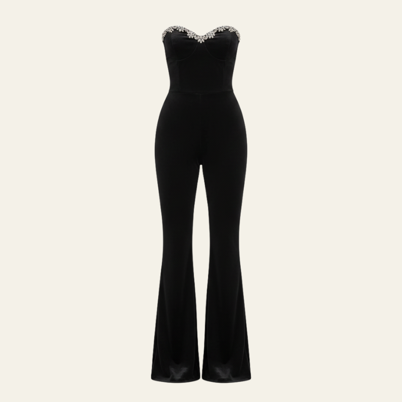 The Monaco Strapless Sweetheart Flared Jumpsuit