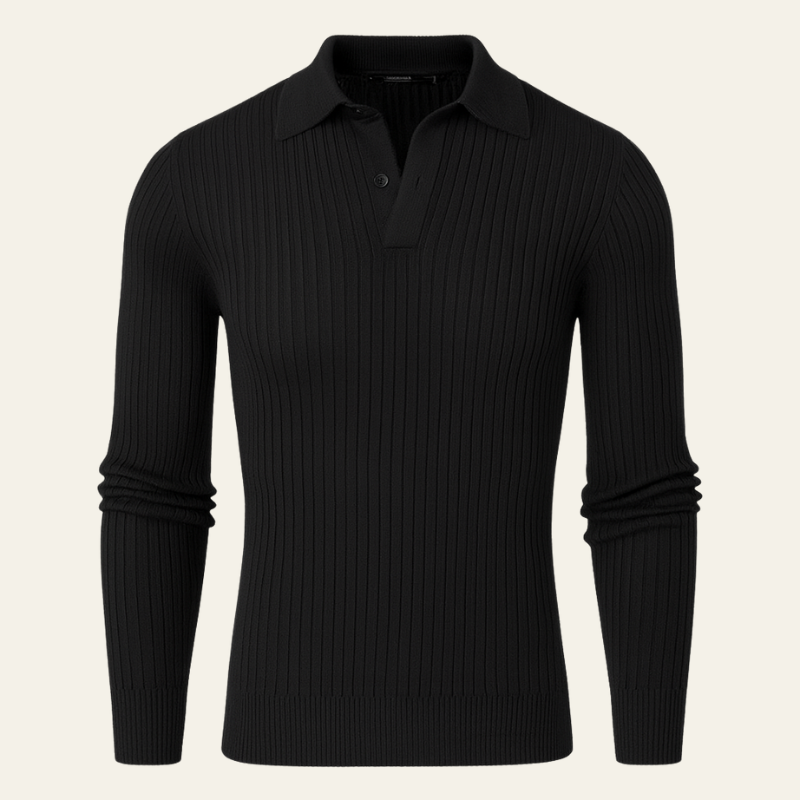 The Positano Ribbed Cotton Polo in Black