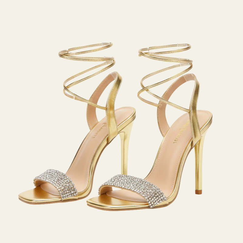 The Riviera Lace-Up Crystal Strap Heels