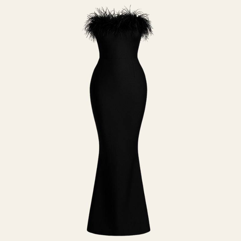 The St. Moritz Feathered Evening Maxi Dress