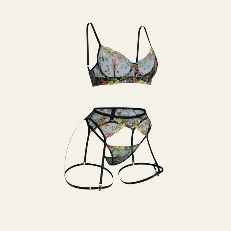 The Marise Embroidered 3-Piece Lingerie Set