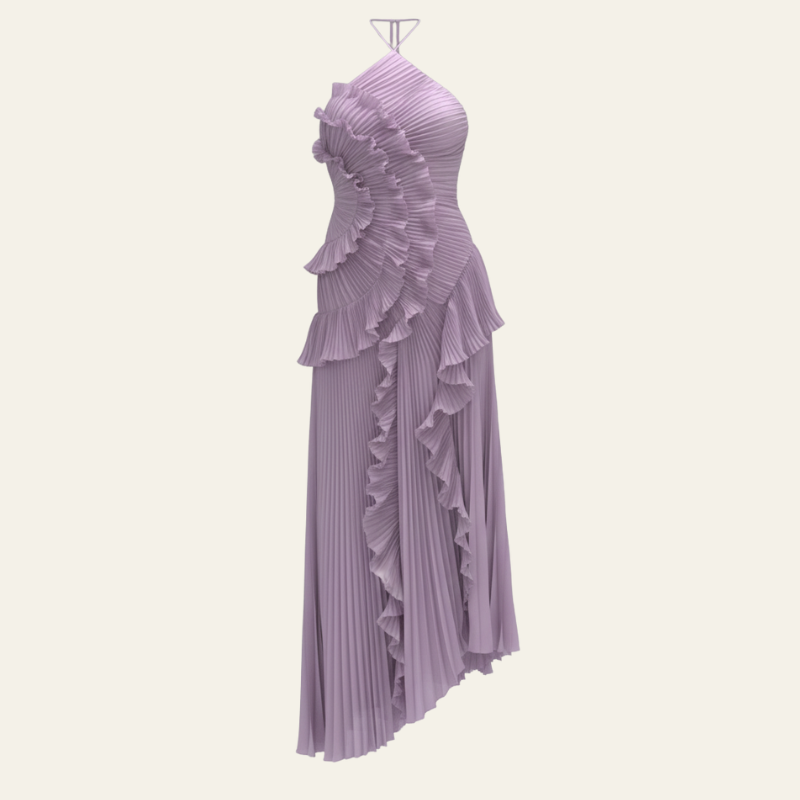 The Isola Evening Pleated Ruffle Maxi Dress