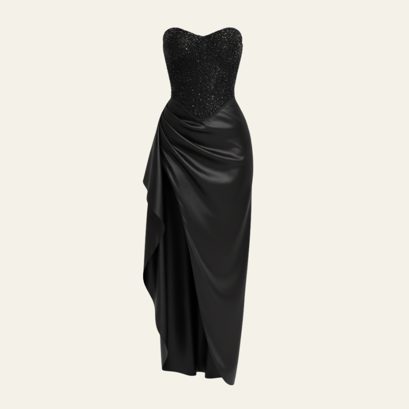 The Emrielle Party Beaded Satin Maxi Dress