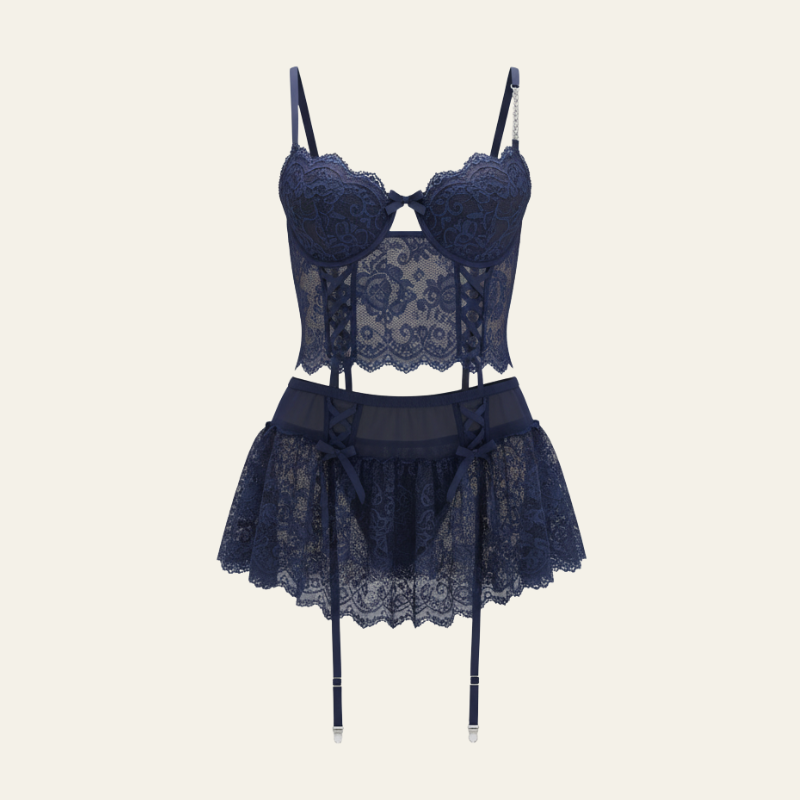 The Kai Lace Corset Skirt Lingerie Set