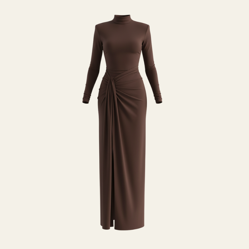 The Calista High Neck Ruched Maxi Dress