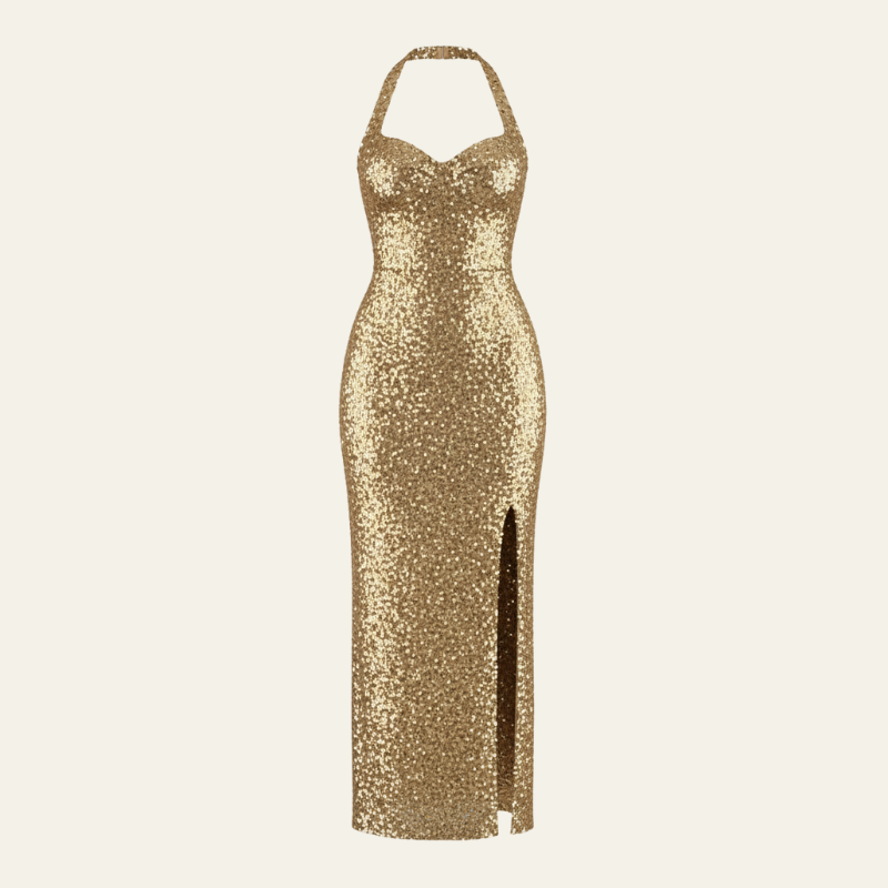 The Seraphine Sequin Halter Evening Dress