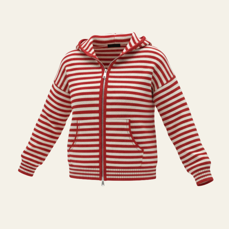 The Marentis Striped Zip-Up Knit Hoodie