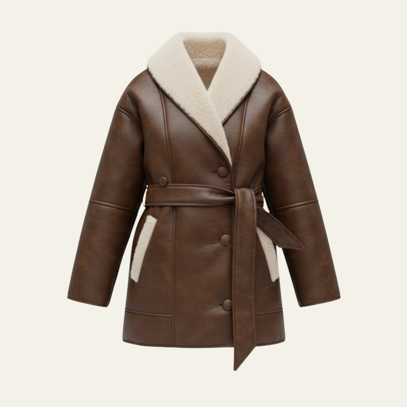 The Paris Shearling-Collar Leather Coat