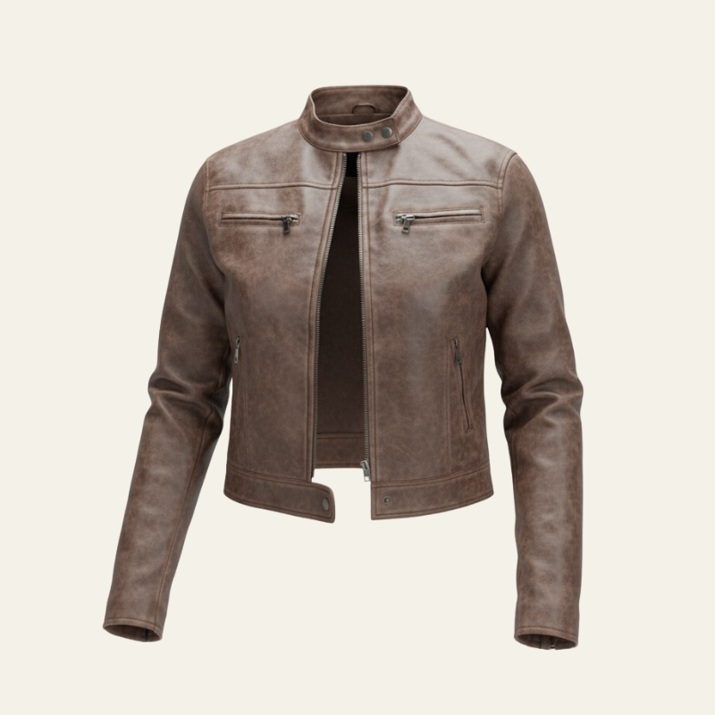 The Milan Cropped Leather Moto Jacket