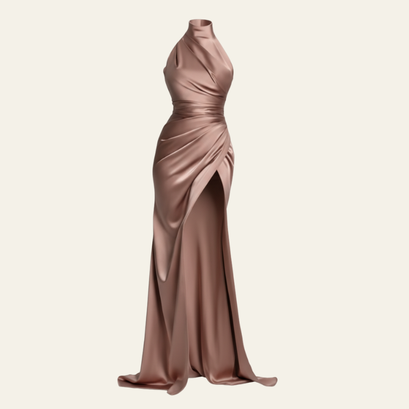 The Sienna Satin High-Neck Maxi Dress