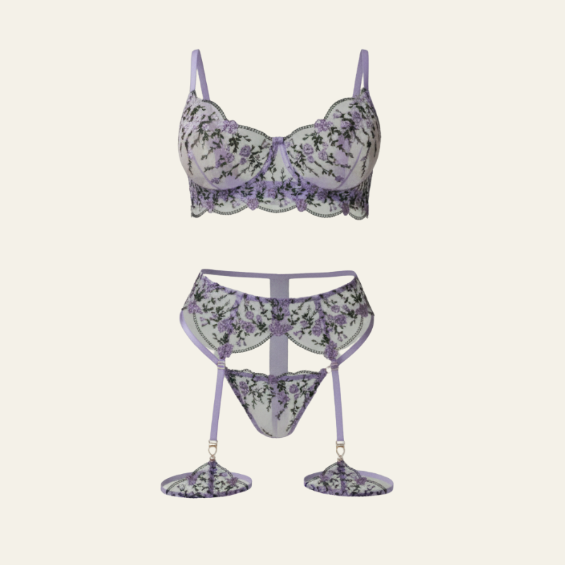 The Marseille Embroidered Sheer Lace Lingerie Set