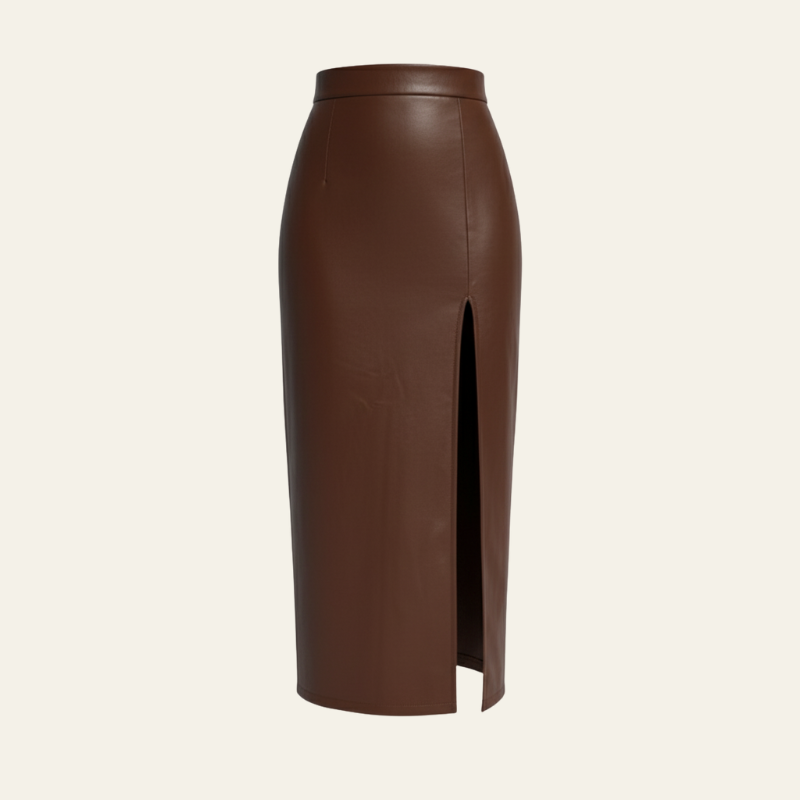 The Verona Leather Front-Slit Midi Skirt