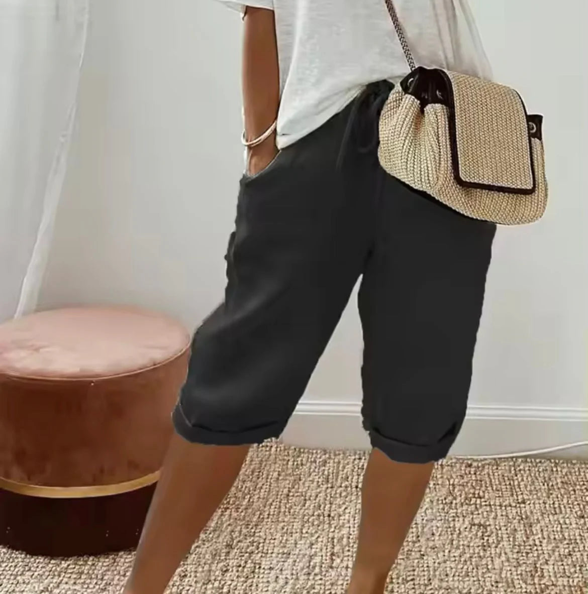 The Capri Drawstring Eco-Linen Cropped Trousers