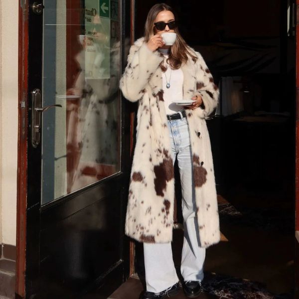 The Aspen Faux Fur Cow Print Coat