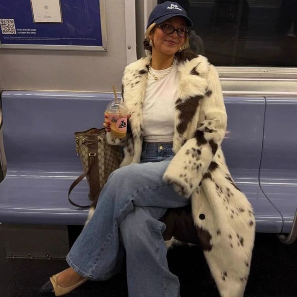 The Aspen Faux Fur Cow Print Coat