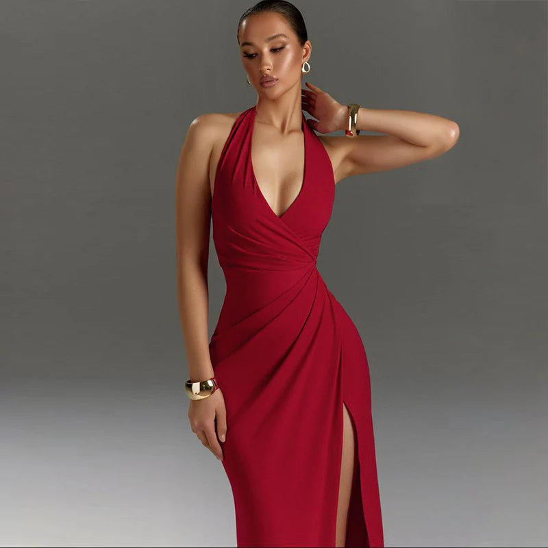The Valencia Draped Halter Maxi Dress