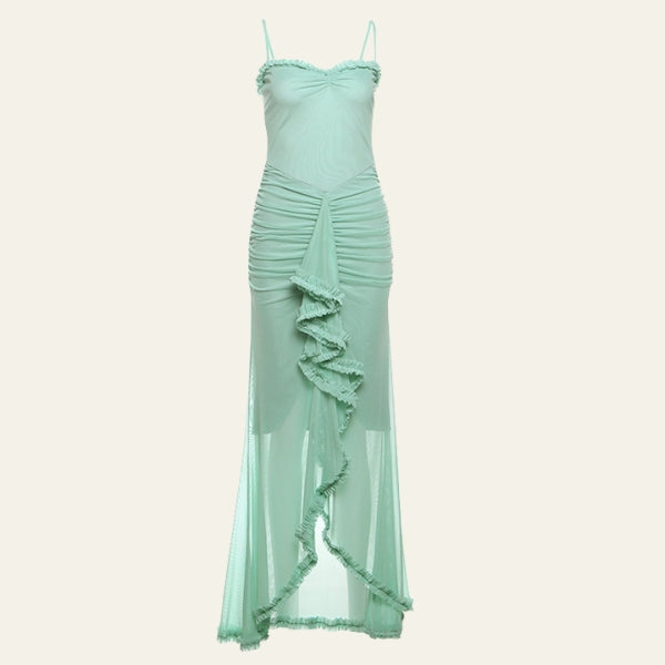 The Santorini Ruffle Ruched Maxi Dress