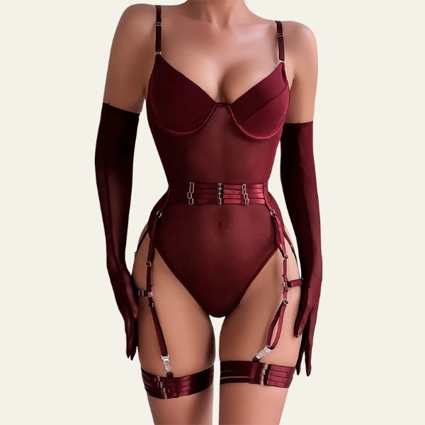The Riviera Mesh Garter Bodysuit Set